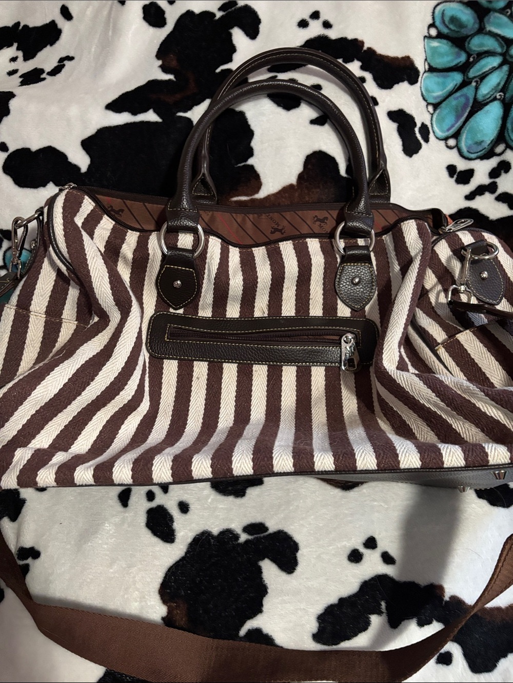 Montana West Orange Patterned Tote with Dark Brown Handles - Picture 2 of 6
